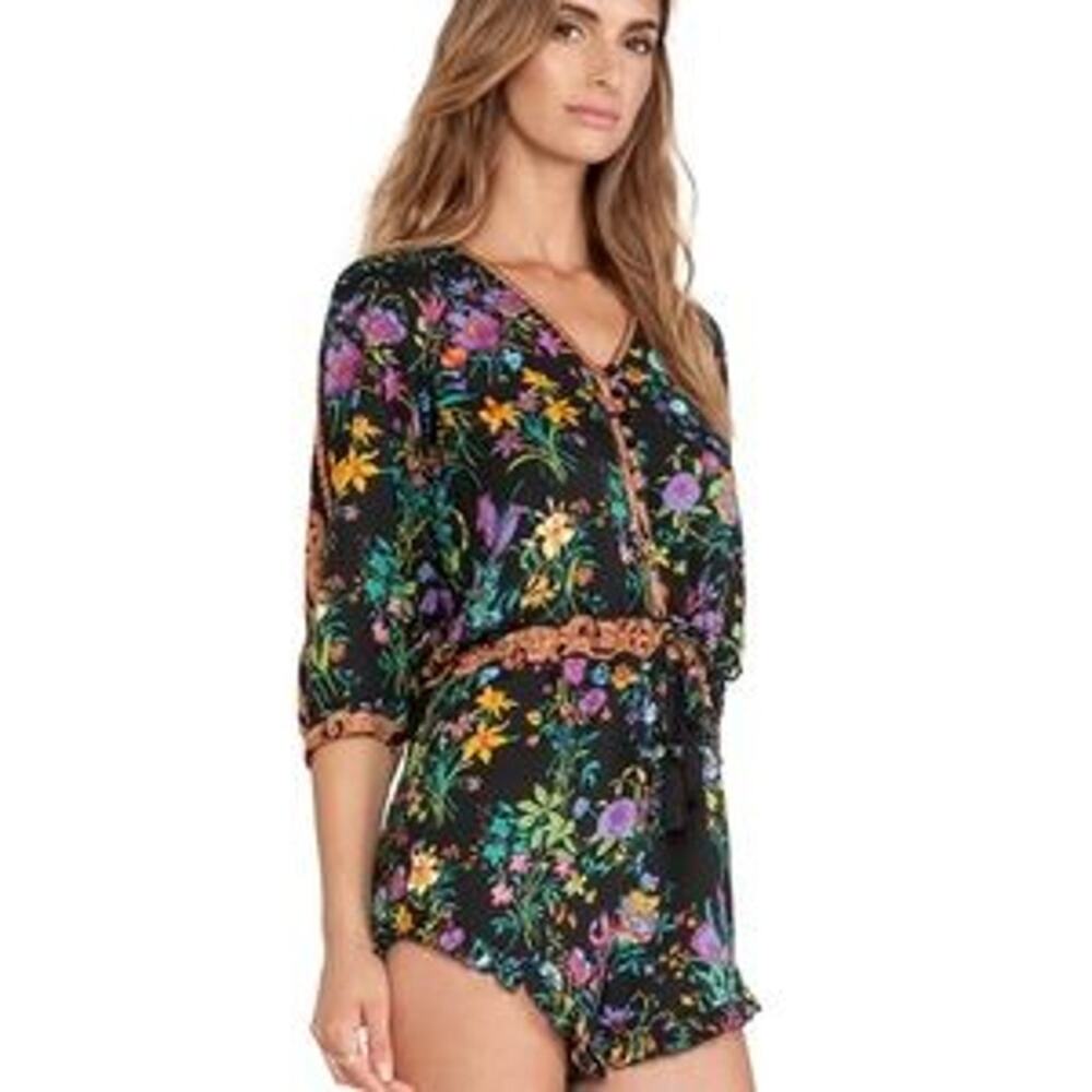 Spell & The Gypsy Free People Queen Floral Black Playsuit Romper Women's Size S